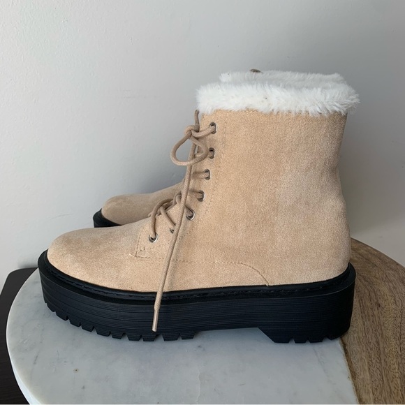 NWT Nasty Gal Faux Suede Faux Fur Trim Ankle Platform Boots 8 - Picture 5 of 15